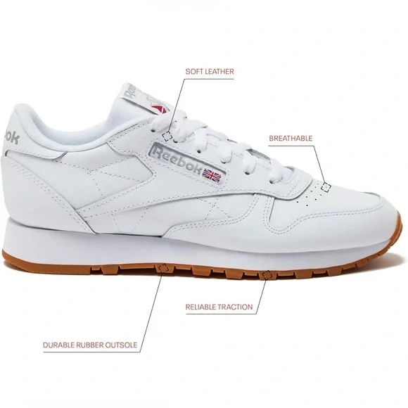 NWT/NIB • Reebok Women's Classic White Leather Sneakers • Women’s US 7.5 - Picture 12 of 14